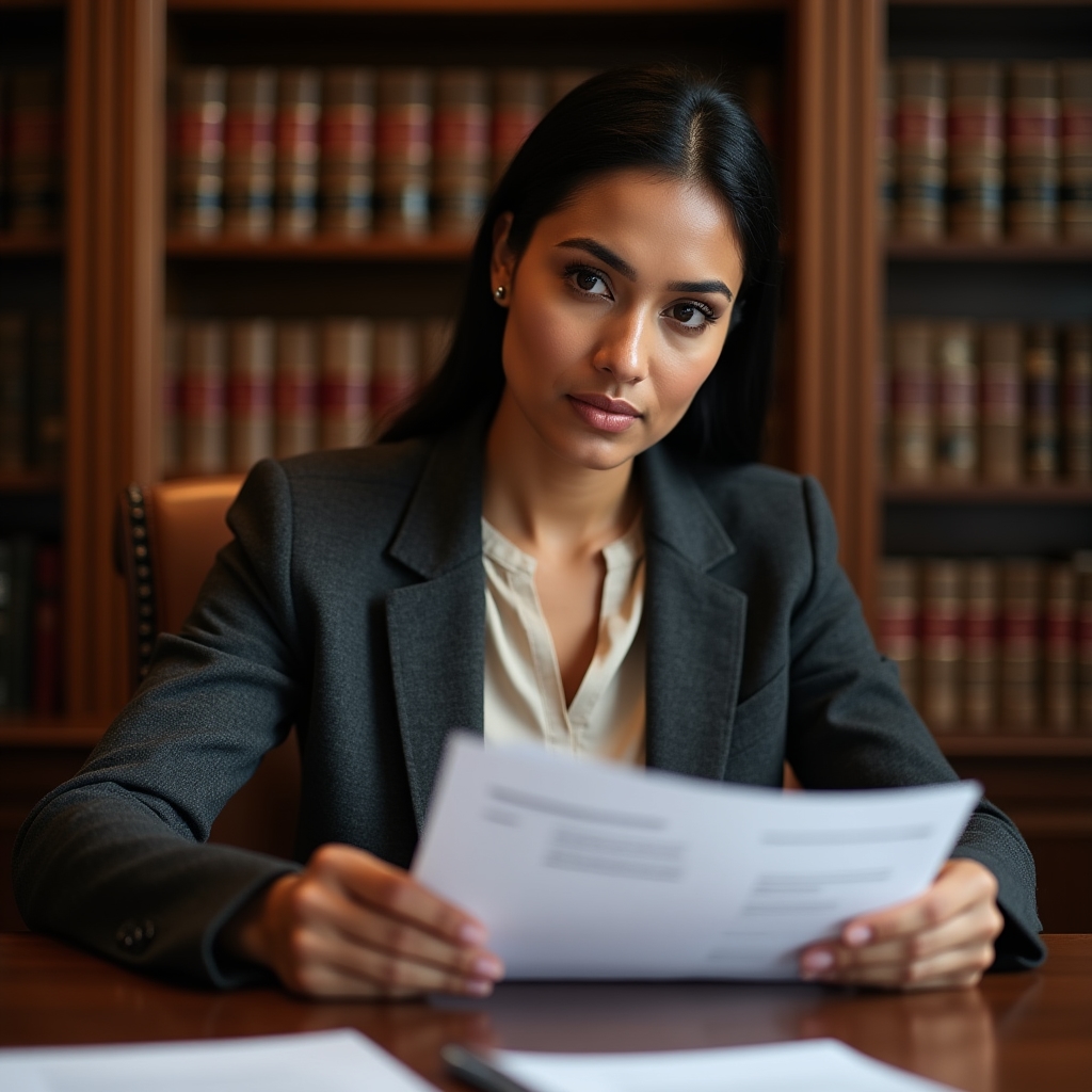 Professional reviewing career transition materials at a desk with focused concentration